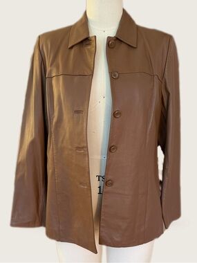Pendleton Tan Leather Button-Front Jacket